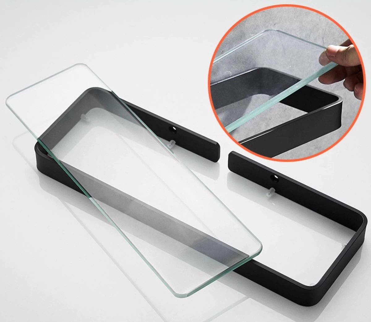 Planchet 45cm | Zwart | Badkamerplank | RVS | Metaal | Wastafel Glas | Zwevend | Wandplank Badkamer | Wastafel | Toilet | Wc | Hangende Plank | Hangend | Sanitair - Afbeelding 2