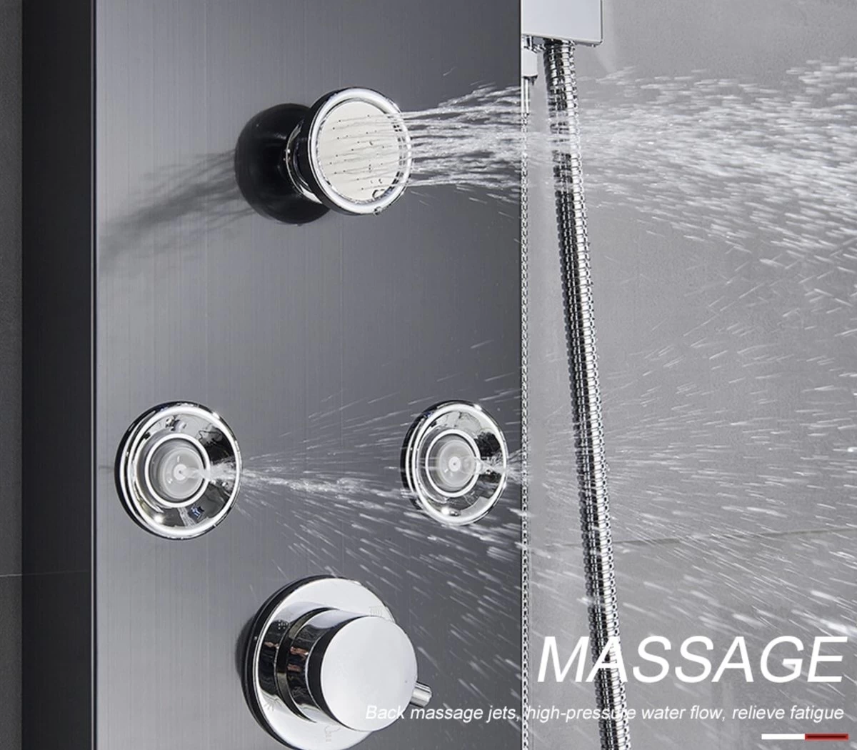 Sanisupreme® Douchepaneel Met Massage - Regendouche - Massage Jets - Waterval Douche - Met Thermostaatkraan En Handdouche - Zwart - Opbouw - Douchekop - Flanner® - Afbeelding 5