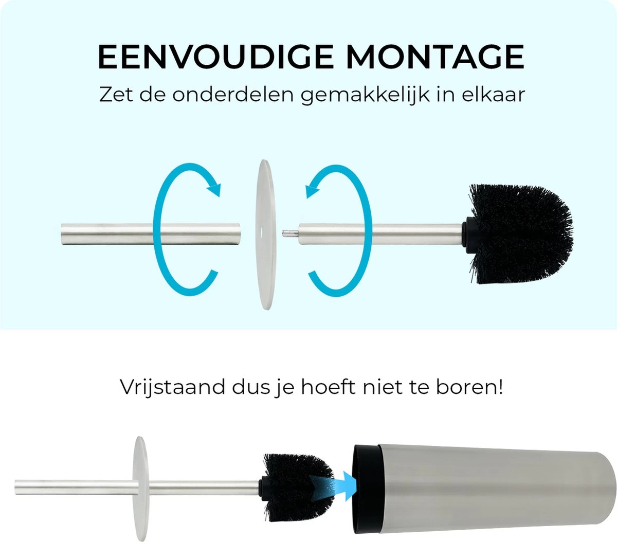 VDN Stainless Toiletborstel Met Houder - Toiletborstelhouder - Zilver - Wc Borstel Met Houder - RVS - Vrijstaand - Afbeelding 4