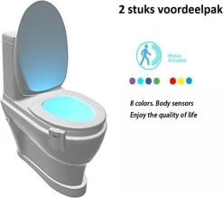 2 Stuks Toiletpotverlichting-automatisch-led-licht-toilet-bril-verlichting-voor-wc-in-8-stelbare-kleuren-wc-lamp-nachtlamp-bewegingssensor-toiletpot, Wit , Merk I12Cover