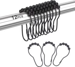 BOTC Gordijnringen - 12 Stuks Gordijn Haken - Gordijnhaken- RVS Gordijn Ringen Voor Gordijn Roede - Zwart