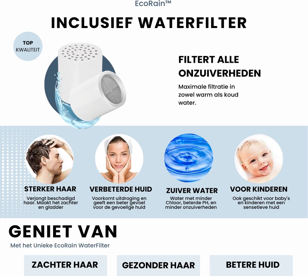 EcoRain™ Waterbesparende Douchekop Mark Met WATERFILTER - 50% Waterbesparend - Regendouche - 5 Sproeistanden - Hoge Druk - Betere Huid - Handdouche - Luxe Moderne Douchekop - Hoge Kwaliteit - Chrome - Afbeelding 6