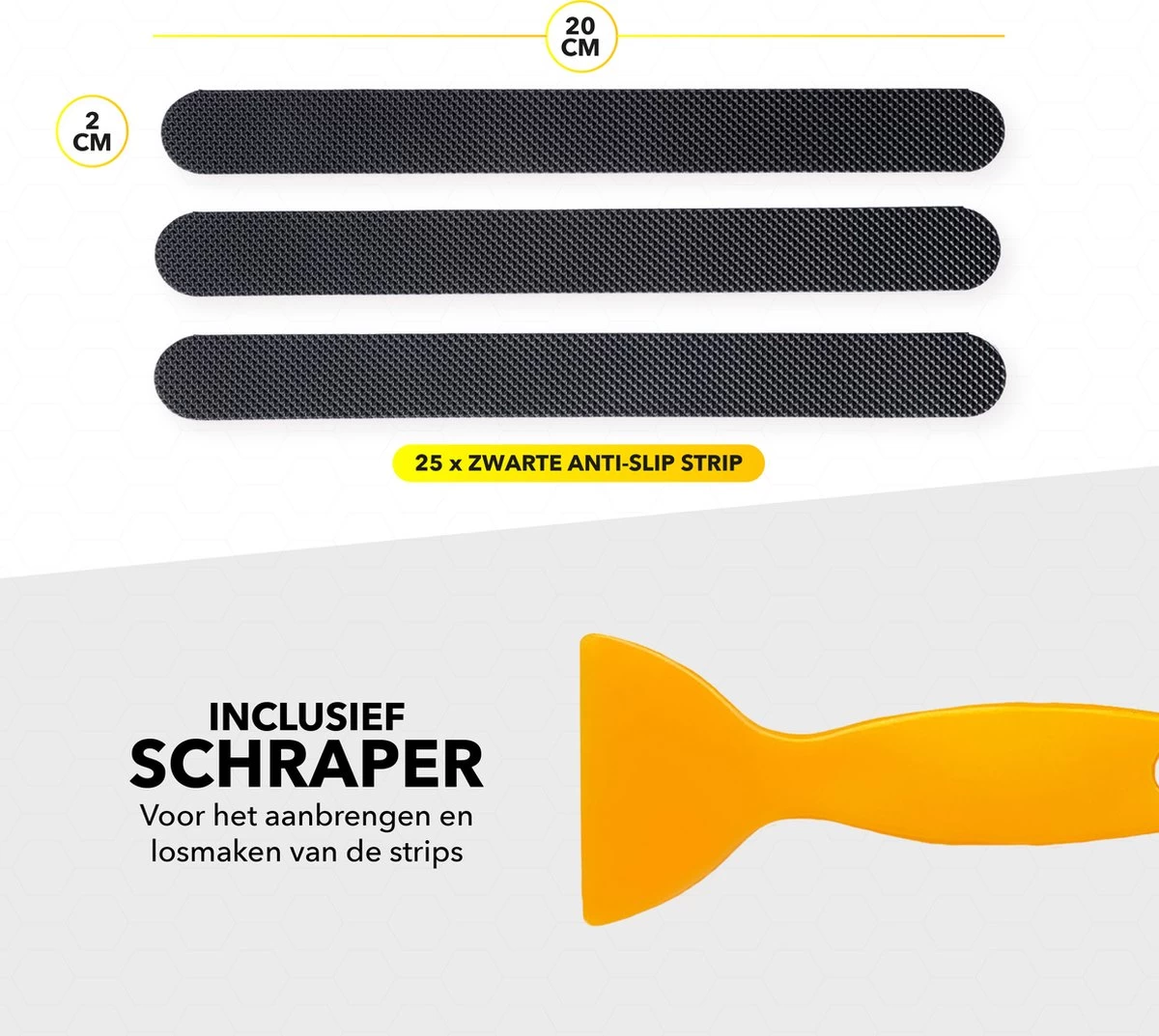 RX Goods 25 Stuks Zelfklevende Anti Slip Strips Stickers – 2 Cm X 20 Cm - Met Schraper – Zwarte Antislip Tape - Afbeelding 5