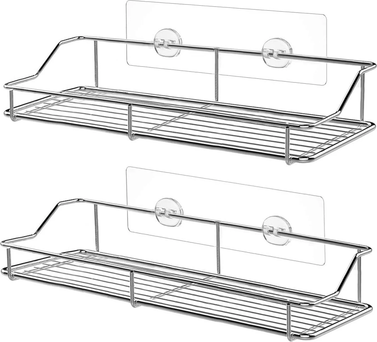 LifeGoods Zelfklevend Doucherek - 2 Stuks - Hangend Badkamer Rekje - Zonder Boren En Schroeven - RVS