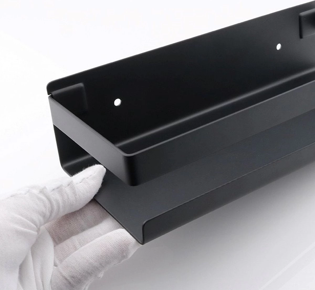 Merkloos Doucherek- Douchemand- Badkamerrek- Badkamer Organiser- Badkamer Organizer-Rekje Voor In De Douche- Badkamer Plank-Rekje Voor Shampoo- RVS- Zonder Boren- Zelfklevend- Rechthoek Vorm- Met Of Zonder Schroeven- Ophangbaar- Met Lijm- 20 Cm- Zwart - Afbeelding 10