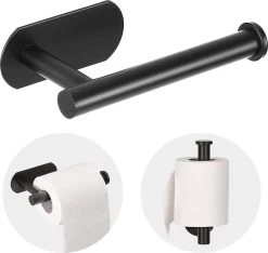 Vannons - Toiletrolhouder - WC Rolhouder Zwart Zonder Boren - Zelfklevend - WC Rol Houder RVS - Zwart
