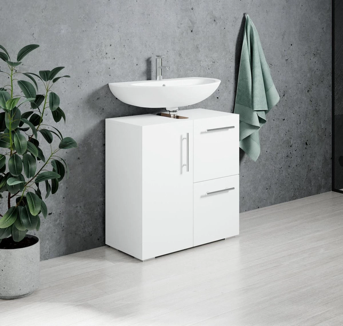 Badplaats Wastafel Onderkast Mars 60 Cm X 30 Cm X 60 Cm - Wit - Badkamerkast – Staand Wastafelmeubel - Afbeelding 3
