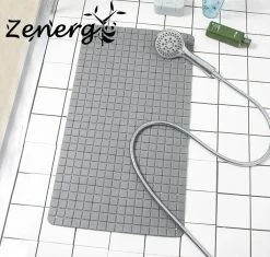Zenergy Badmat - Antislipmat - Douchemat - Grijs - 70x40cm - Antislipmat Bad - Antislipmat Douche - Schimmelbestendig - Met Zuignappen - Wasbaar
