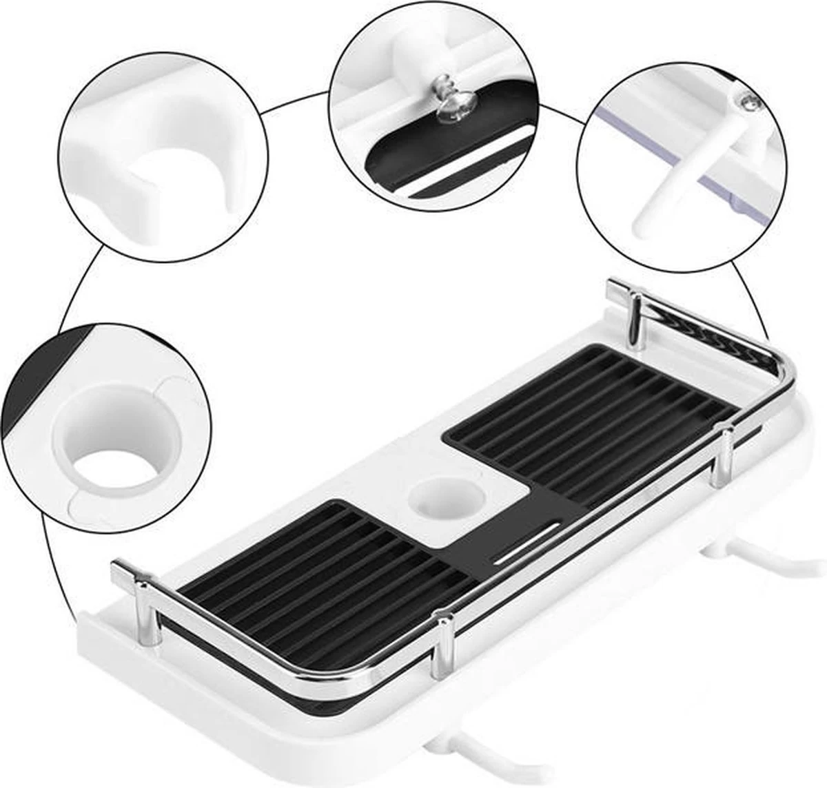 Merkloos Doucherek Zonder Boren –Douchemand- Badkamerrek-Doucheplank- Badkamer Organiser- Doucherek Hangend-Doucherek Zwart – Doucherek Hangend – Badkamer Organizer – Douche Organizer - Doucherekje - Doucherekje Zonder Boren-Zilver-Zwart-Wit - Afbeelding 9