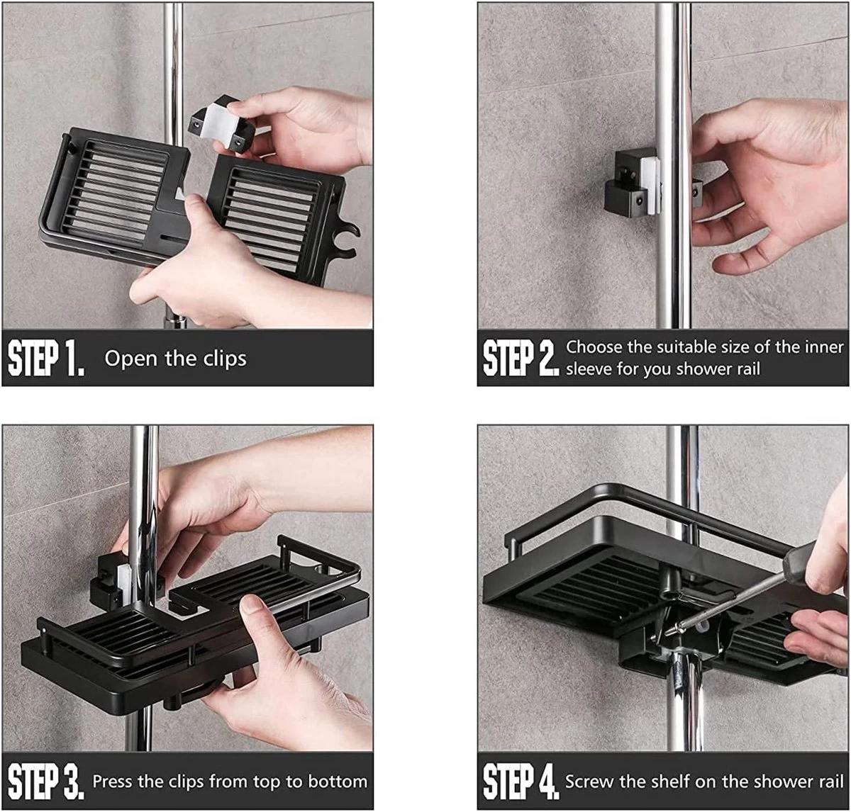 Merkloos Douchestang Opbergrek - Zonder Boren - Luxe - Zwart - Shampoohouder - Zeephouder - Opbergrek - Douche - Douchegelhouder - Afbeelding 6