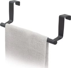 Tatkraft HORIZON - RVS Kastdeur Handdoekrek - Keukenkast Deur Handdoek/Vaatdoek Houder Rek Stang Hanger - Towel Rack Kast Deurhanger Deurhaak Keuken - Handdoekstang - Mat Zwart - 23CM