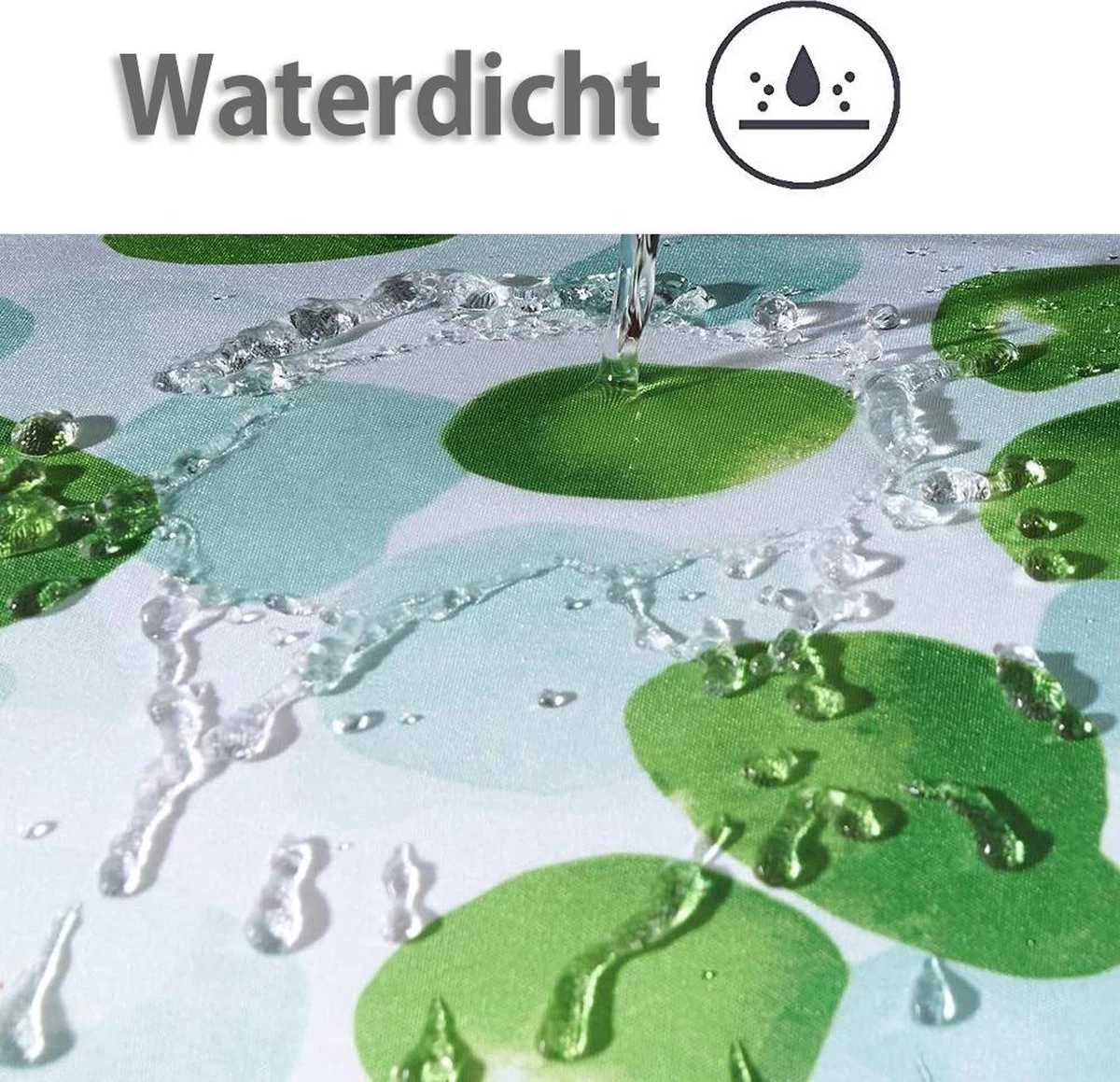 Douchegordijn 120x200 Cm (Small) - Met Ophangringen - Makkelijk Te Bevestigen - Waterdicht - Polyester - Sneldrogend En Anti Schimmel - Wasbaar En Duurzaam - Green Petals - Afbeelding 2