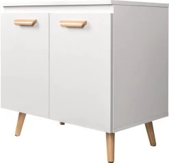 Luxiqo Wastafel Onderkast - Wastafel Onderkast Met Uitsparing - Wastafelmeubel - Badkamerkast - Wit/Eiken - 60 X 40 X 60.5 Cm