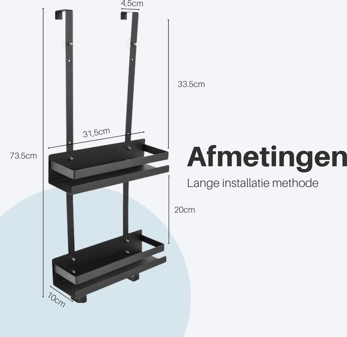 Doucherek Hangend - Ophangbaar Doucherek Matzwart - Twee Lagen - Badkamerrek - Doucherek Zonder Boren - 2 Laags - Badkamer Accessoires - Afbeelding 9