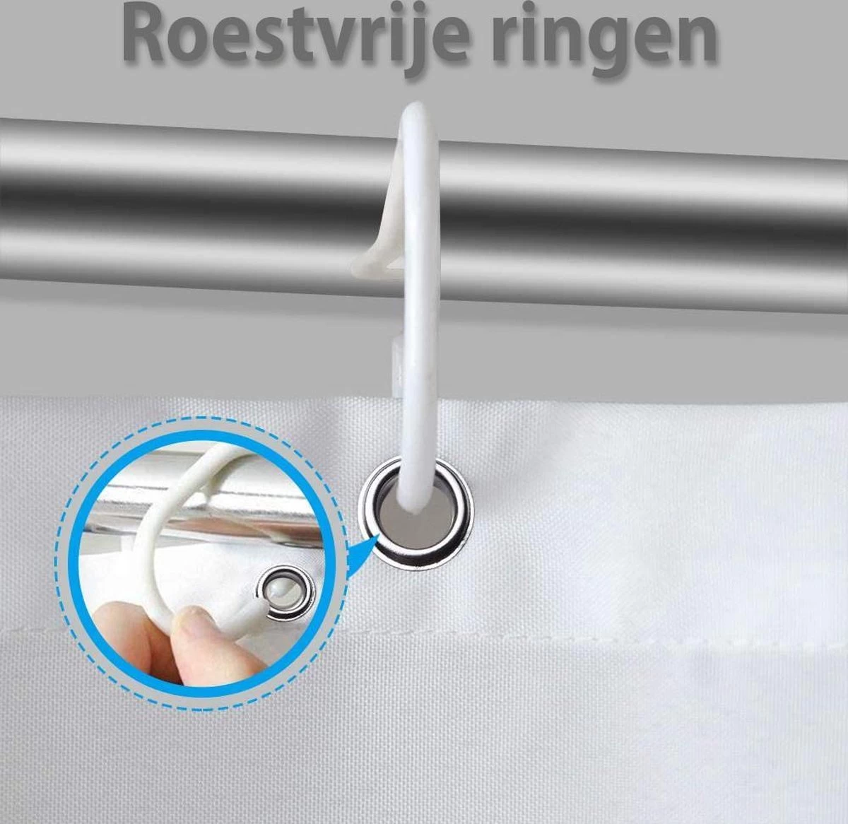 Douchegordijn 120x200 Cm (Small) - Met Ophangringen - Makkelijk Te Bevestigen - Waterdicht - Polyester - Sneldrogend En Anti Schimmel - Wasbaar En Duurzaam - Green Petals - Afbeelding 3