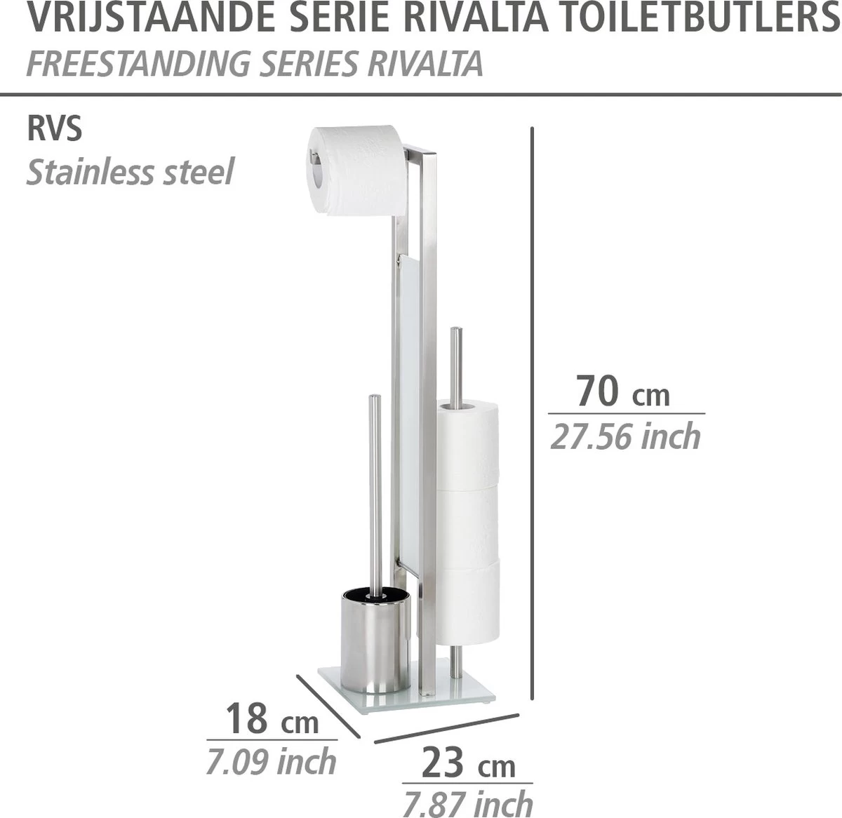 WENKO Toiletbutler Rivalta RVS Mat - Toiletborstel Met Houder, Toiletrolhouder En Reserverolhouder - Afbeelding 10
