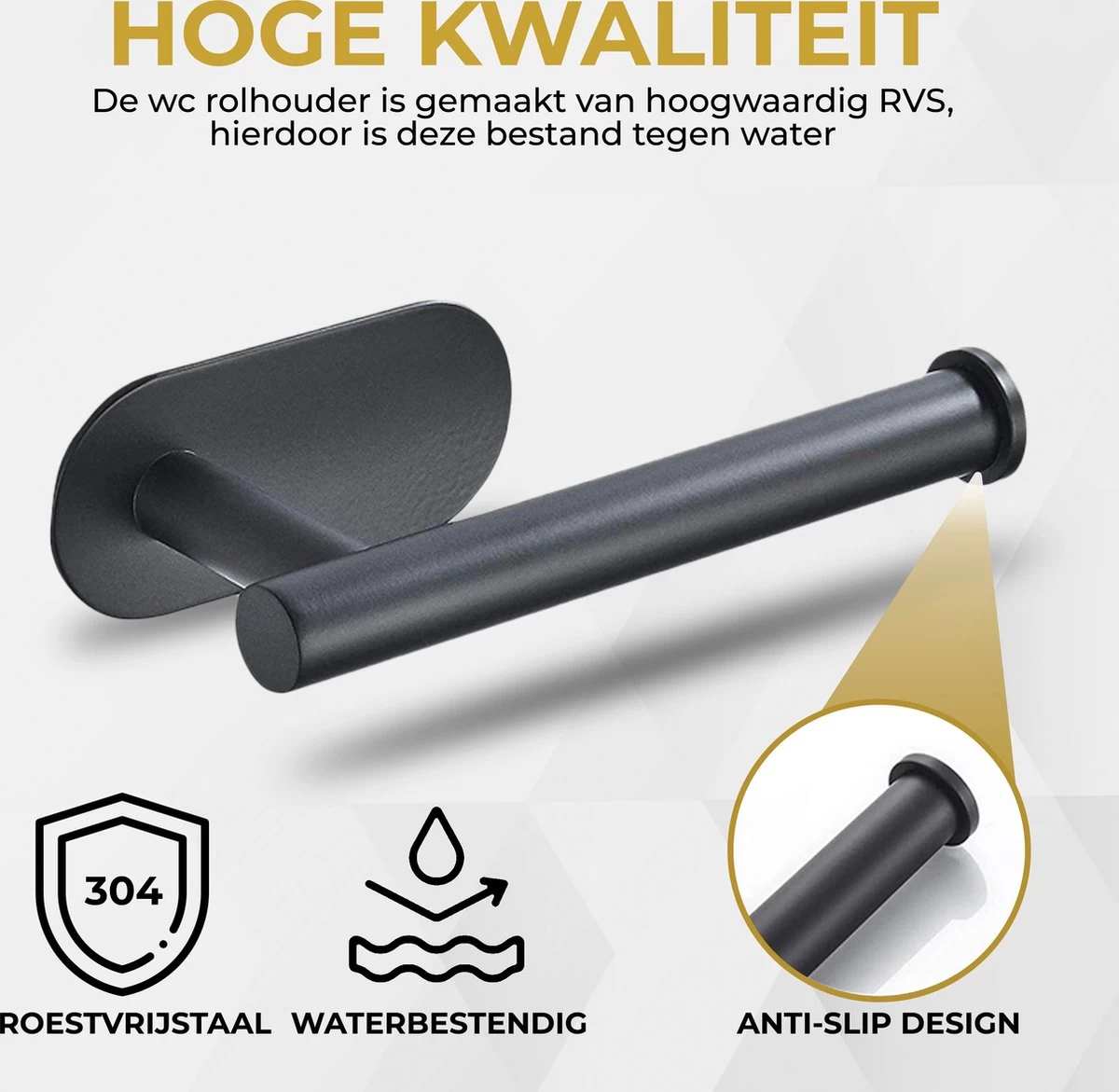 HGMD® WC Rolhouder Zelfklevend - Zwart - Toiletrolhouder Zwart - Toiletrolhouder Zonder Boren - Afbeelding 3