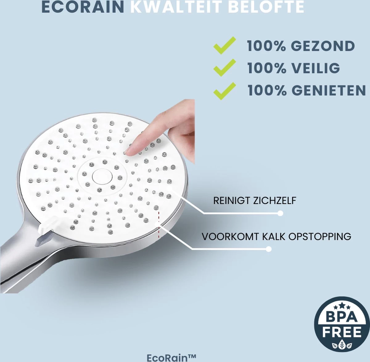 EcoRain™ Waterbesparende Douchekop Mark Met WATERFILTER - 50% Waterbesparend - Regendouche - 5 Sproeistanden - Hoge Druk - Betere Huid - Handdouche - Luxe Moderne Douchekop - Hoge Kwaliteit - Chrome - Afbeelding 7