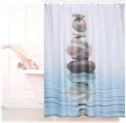 Relaxdays Douchegordijn Stenen Water 180 X 180 Cm - Anti-schimmel Badkamer Gordijn - Bad