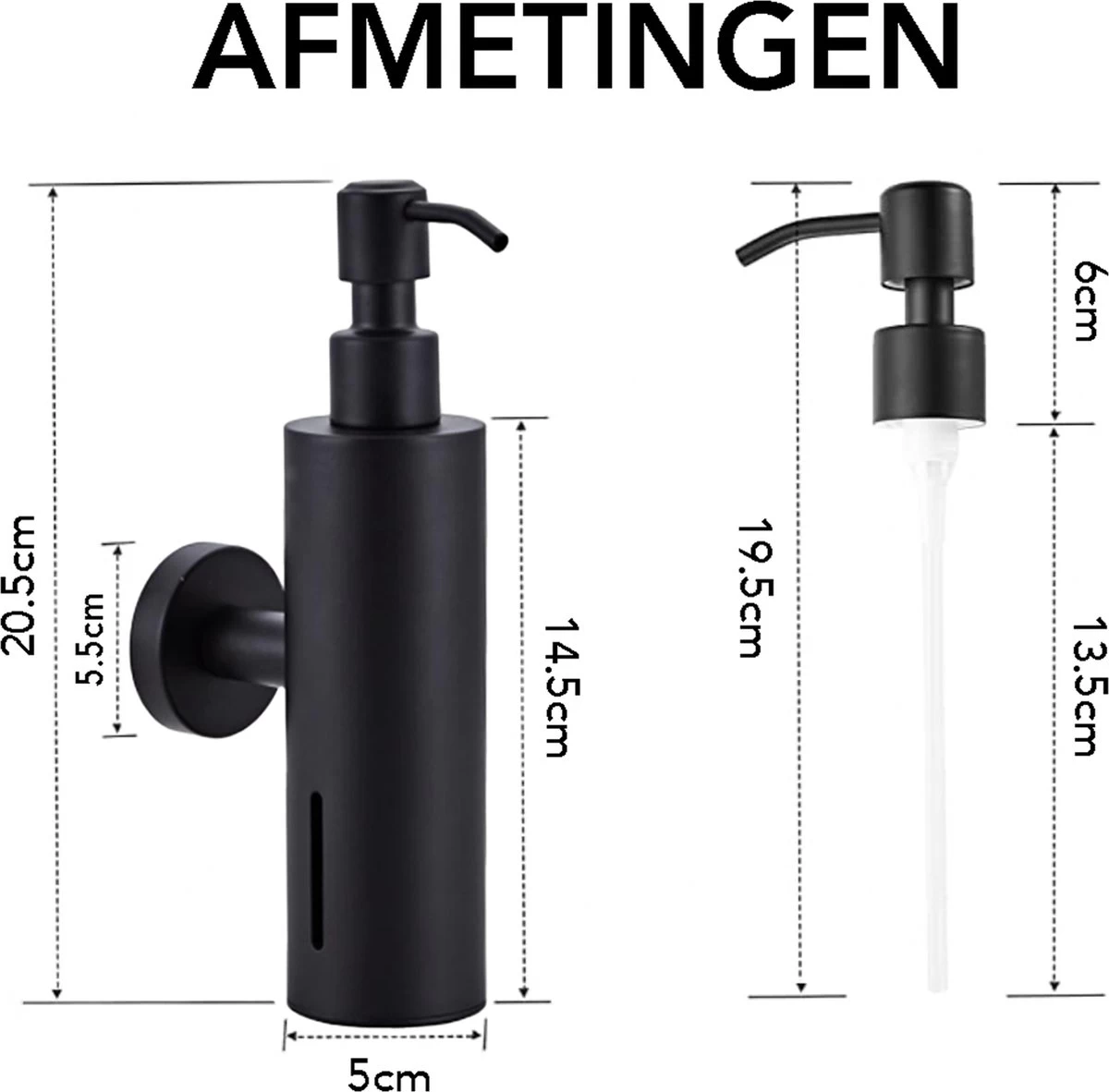 VDN Stainless Zeeppompje - Zeepdispenser Wandmontage - Zwart - Hangend - RVS - Afbeelding 5