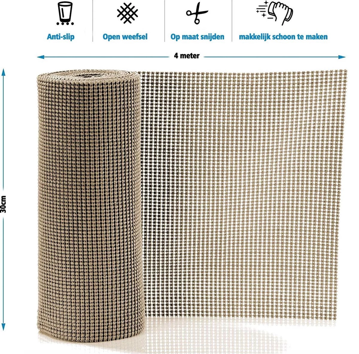 SWILIX ® Antislipmat Voor Kasten En Lades, Douchemat - Badkamermat - Badmat, Dienblad, Vloer - 4 Meter Rol - Anti Slip Mat - 400 X 30 Cm - Beige - Afbeelding 5