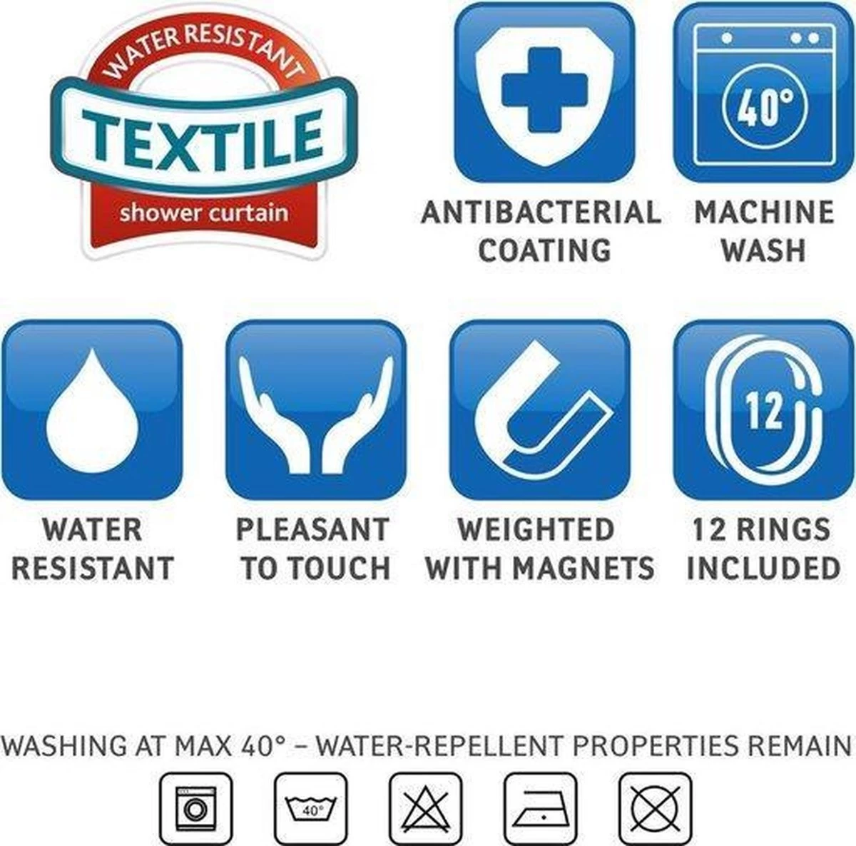 Tatkraft Seagulls - Luxe Waterdicht Douchegordijn - Met GRATIS 12 Ringen - Anti-Schimmel Badkamer Douche Gordijn - Sneldrogend & Anti Schimmel - Wasbaar & Duurzaam Shower Curtain - 100% Polyester - Meeuwen Design - 180X180 CM - Afbeelding 6