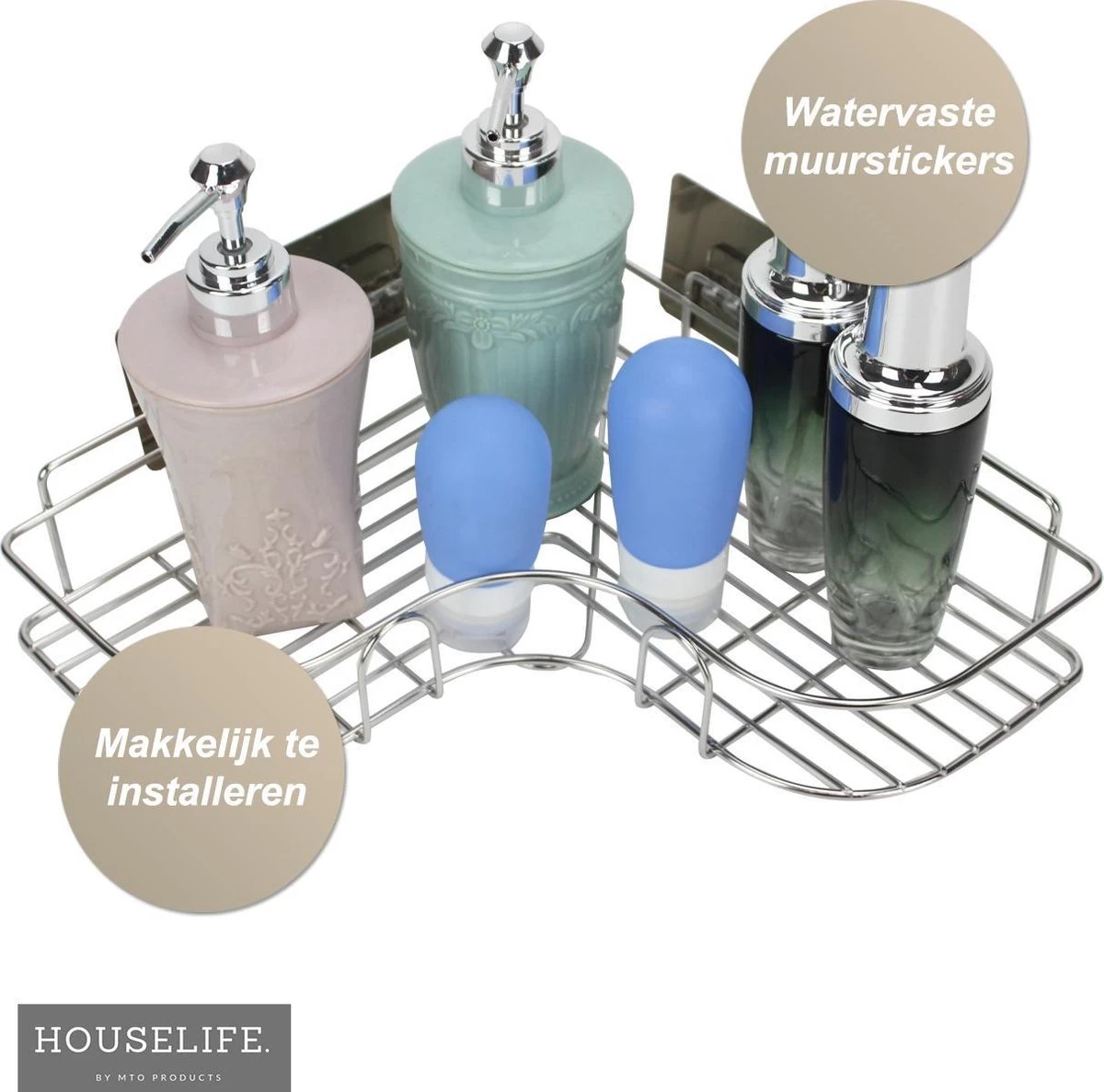 Doucherek Zonder Boren - RVS - Zelfklevend Doucherekje - Hangend – Hoek – Inclusief 2 Muurstickers - Afbeelding 6