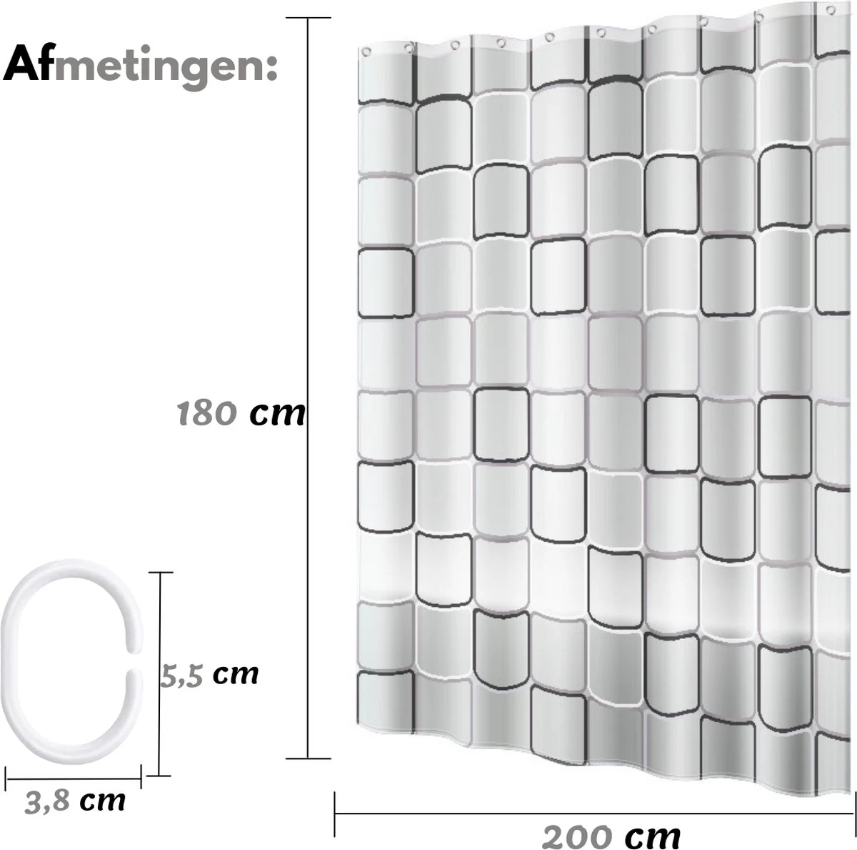 VAIVE Douchegordijn 180x200 - Anti Schimmel - Douchegordijnen - Afbeelding 4