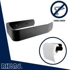 Toiletrolhouder Zonder Boren | RVS Zwart | Rh!no | Wc Rolhouder | Badkamer Accesoires | Closetrolhouder | Mat Zwart |Zelfklevend