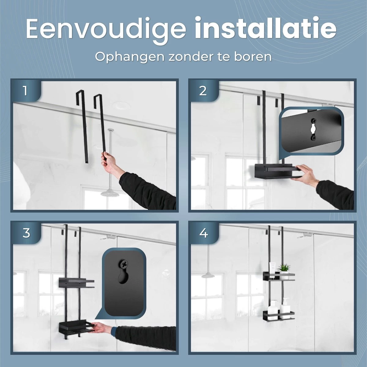 Rohzzi Doucherek Zonder Boren - 30 Dagen Uitproberen - Doucherek Hangend - Badkamer Accessoires - RVS - 2 Laags - Afbeelding 8