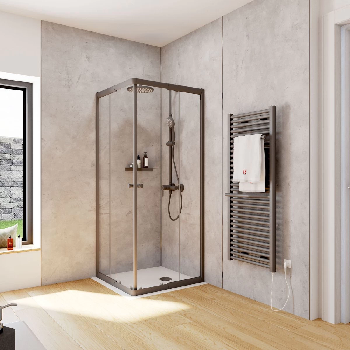 Schulte Douchecabine - Sunny Hoekinstap Met Schuifdeuren - Groot Verstelbereik 73,5 Tot Max. 88,5 Cm - Hoogte 180 Cm - Zwarte Profiel Met Helder Veiligheidsglas - Montage Op Douchebak Of Direct Op De Douchevloer - Afbeelding 2