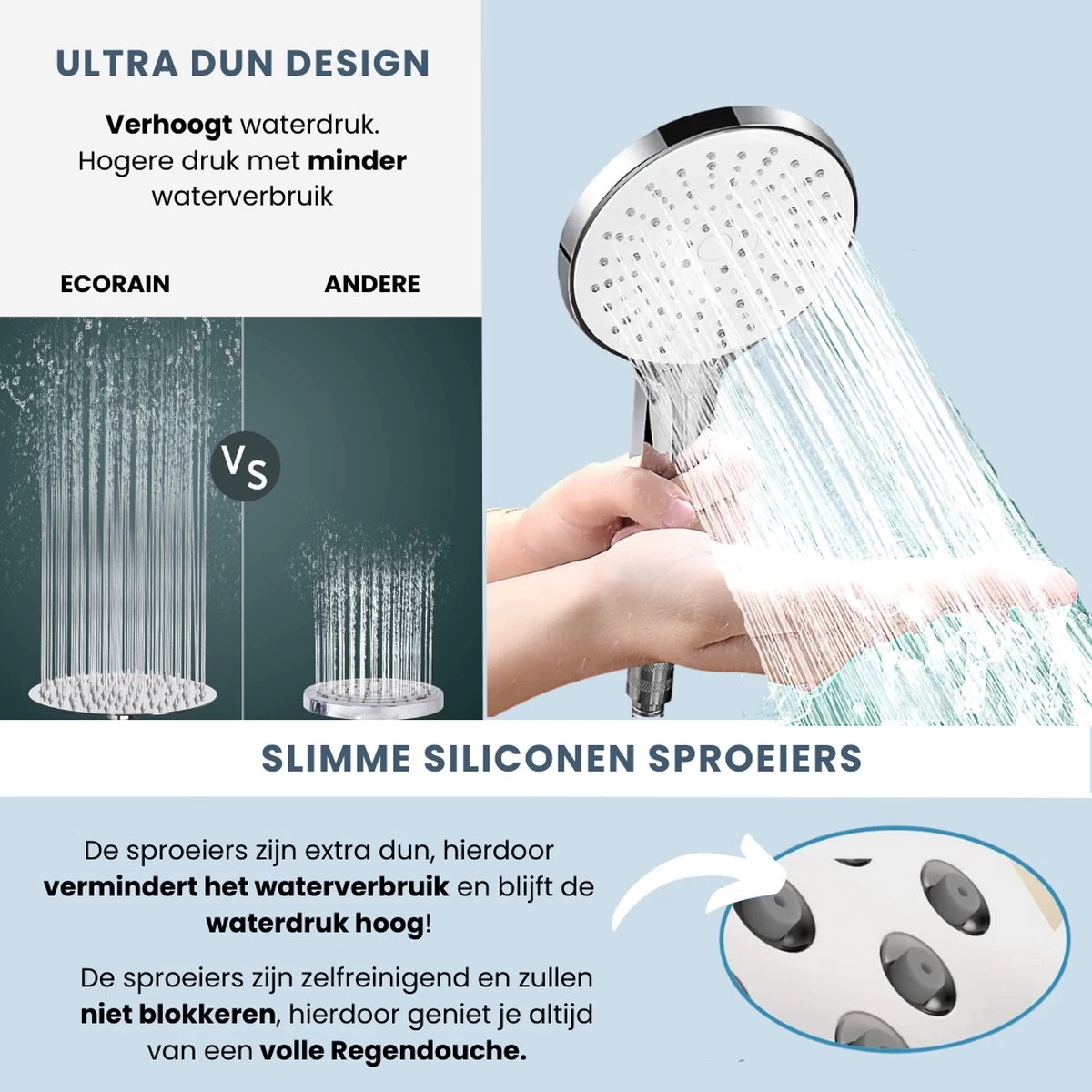 EcoRain™ Waterbesparende Douchekop Mark Met WATERFILTER - 50% Waterbesparend - Regendouche - 5 Sproeistanden - Hoge Druk - Betere Huid - Handdouche - Luxe Moderne Douchekop - Hoge Kwaliteit - Chrome - Afbeelding 3