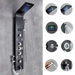 Douchepaneel Met Massage - Regendouche - Massage Jets - Waterval Douche - Met Thermostaatkraan En Handdouche - Zwart - Opbouw - Douchekop - Flanner®