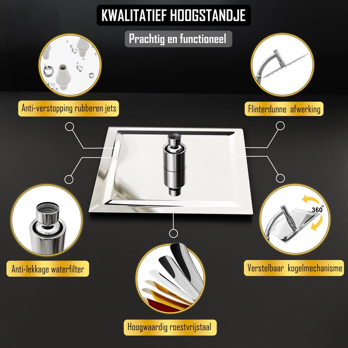 Regendouchekop Deluxe - ø 35CM - Douchekop Met Doucheslang En Douchekophouder - RVS - Afbeelding 4