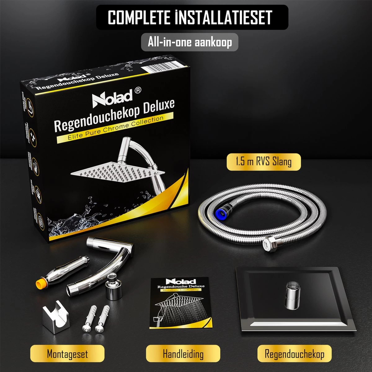 Regendouchekop Deluxe - ø 35CM - Douchekop Met Doucheslang En Douchekophouder - RVS - Afbeelding 8