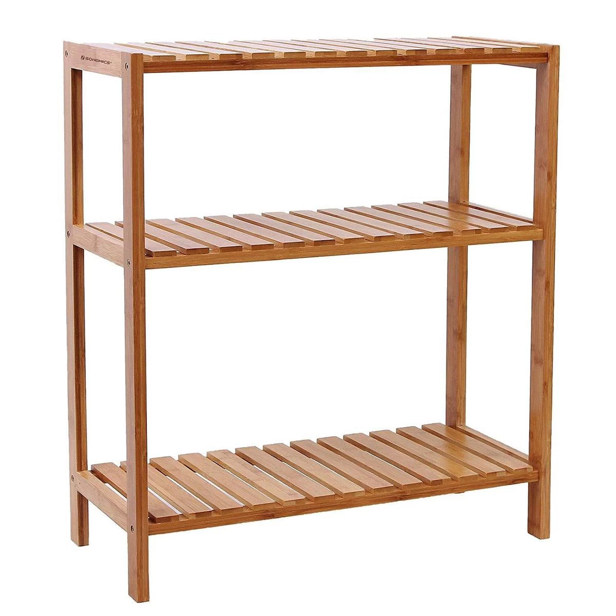 Badkamer Rekje Met 3 Etages - Opbergrek Met Planken - 66 Cm Hoog En 60 Cm Breed - Natuurlijke Bamboe