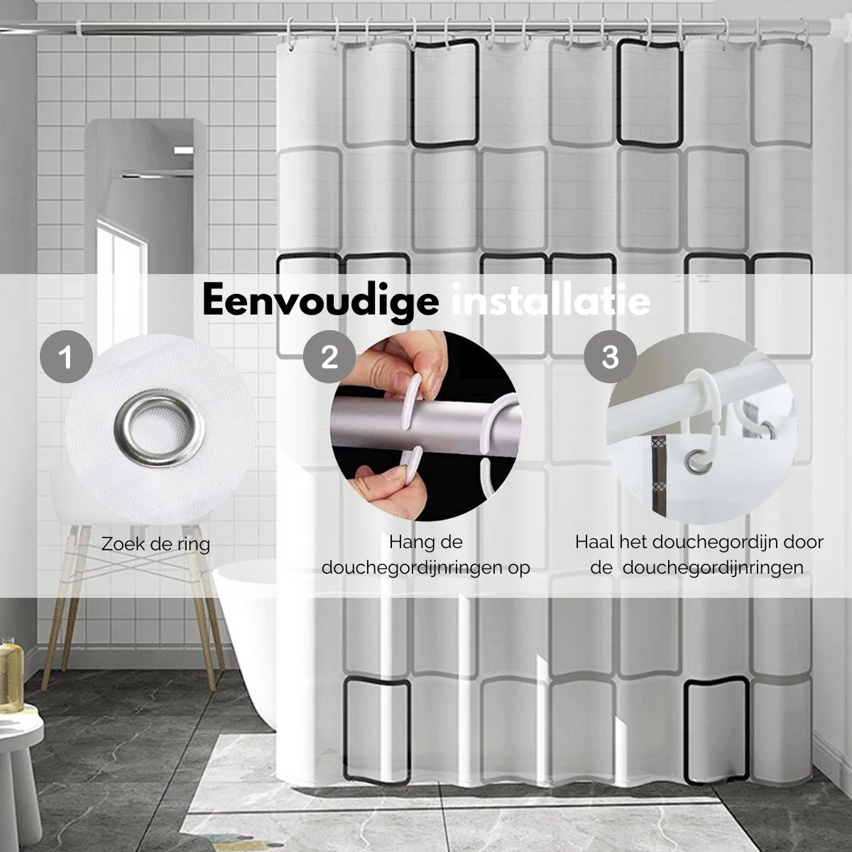 VAIVE Douchegordijn 180x200 - Anti Schimmel - Douchegordijnen - Afbeelding 3