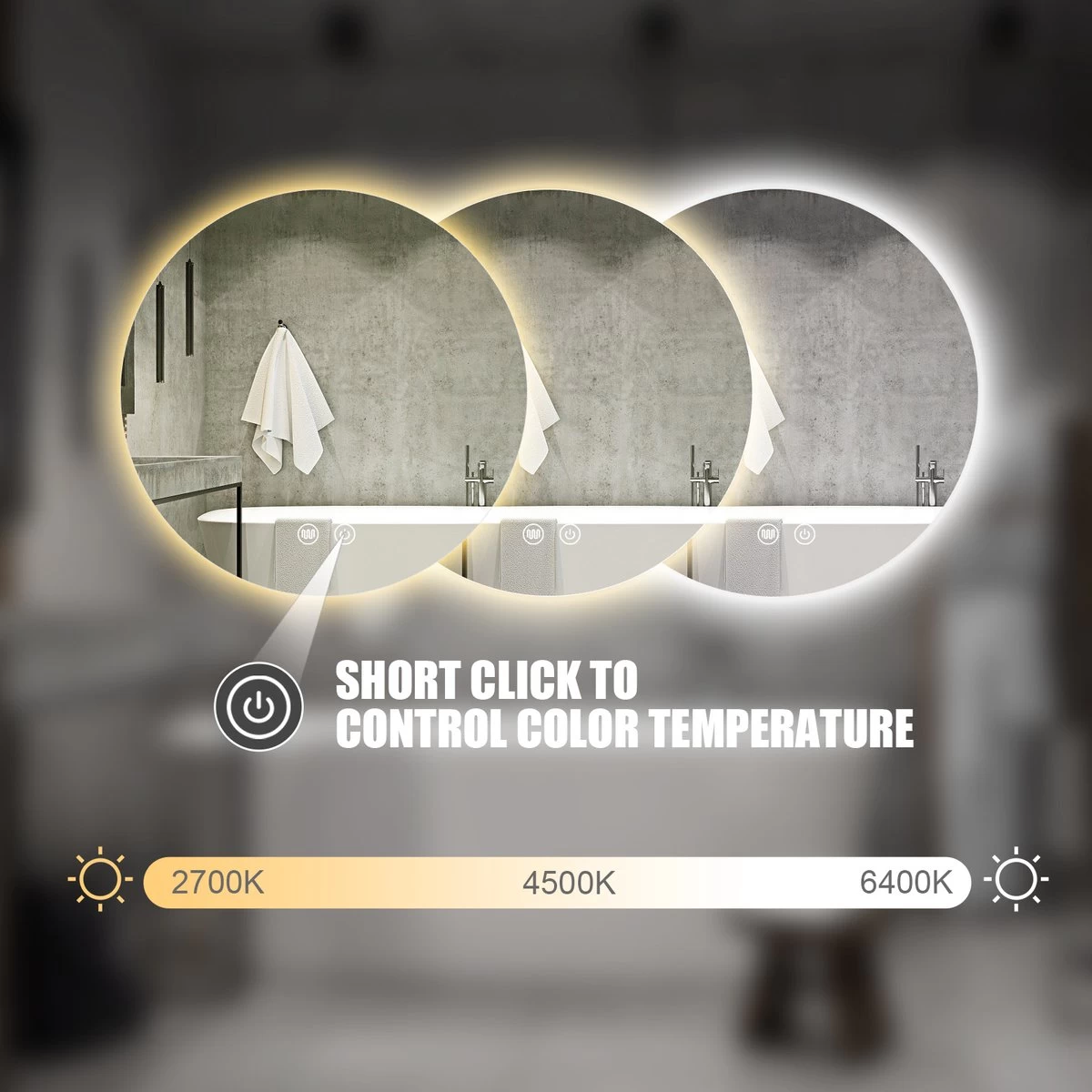 SensaHome - Led Wandspiegel Rond - Ronde Badkamerspiegel Frameloos Met LED Verlichting - Wand Gemonteerd - Anti-Condens - 2700K/4500K/6400K - Warm/Neutraal/Koud Wit - 70CM - Afbeelding 3