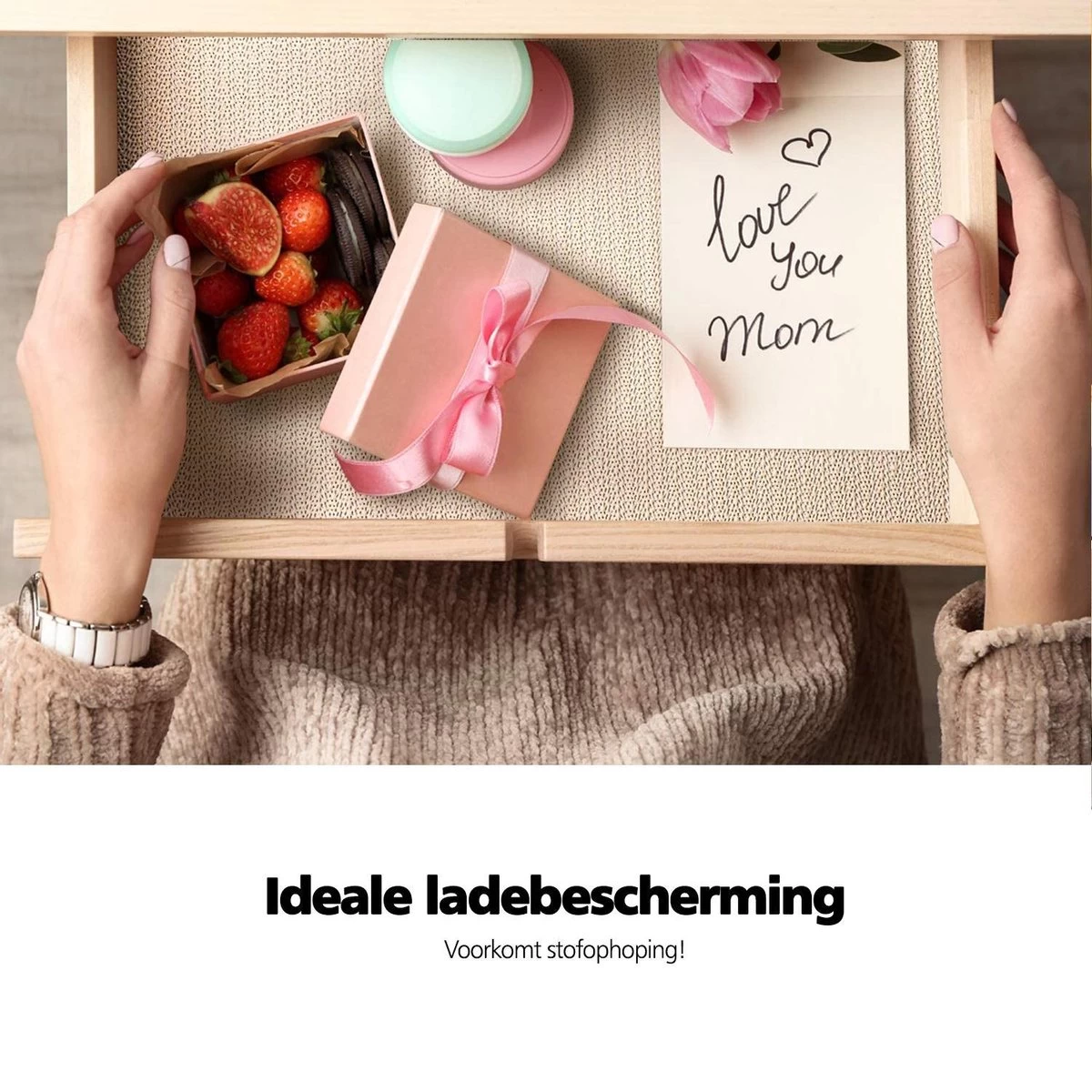 SWILIX ® Antislipmat Voor Kasten En Lades, Douchemat - Badkamermat - Badmat, Dienblad, Vloer - 4 Meter Rol - Anti Slip Mat - 400 X 30 Cm - Beige - Afbeelding 3