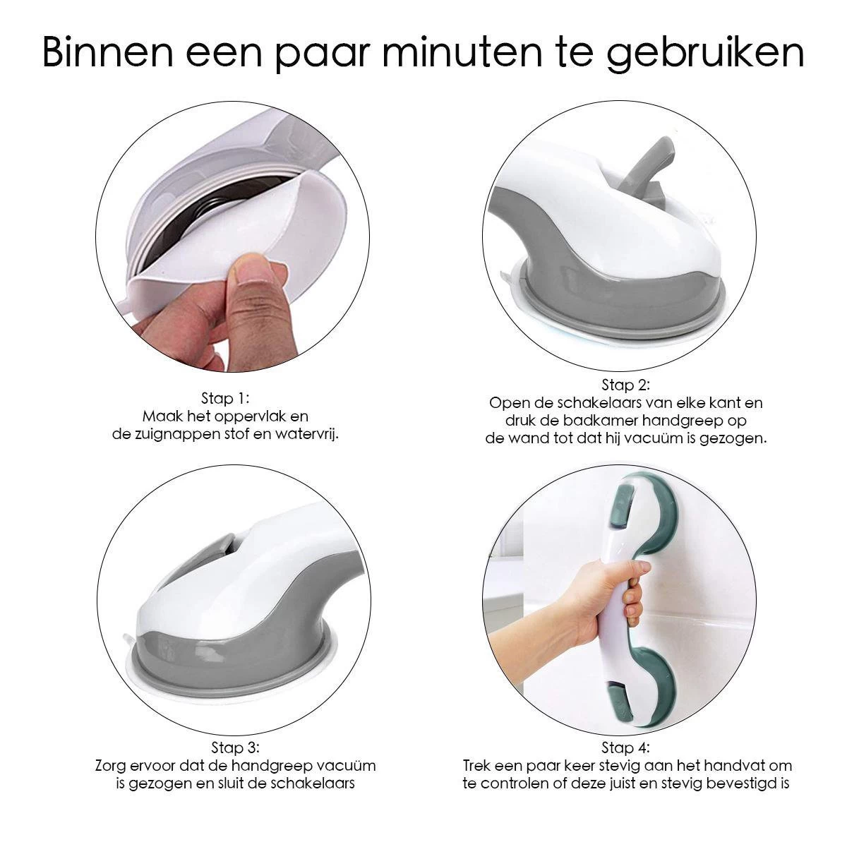 Merkloos Handgreep Met Zuignap Voor Badkamer, Douche En Toilet – Veilige Oplossing Zonder Boorgaten – Veiligheidsgreep – Helping Hand Handvat - 30CM - Handig Hulpmiddel Voor Kinderen En Ouderen - Afbeelding 5