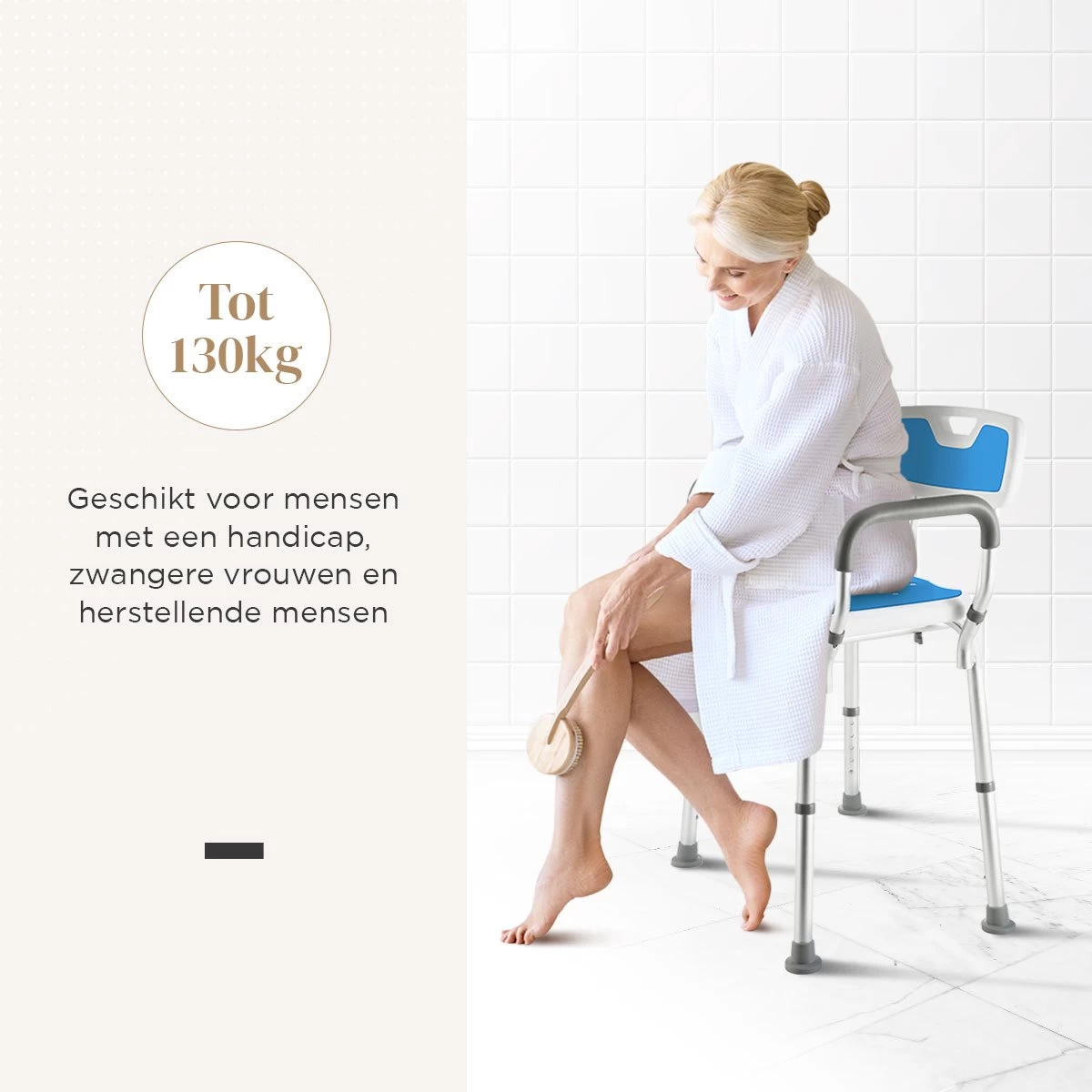 BY JRM Douchestoel En Douchekruk Met Afneembare Rugleuning En Armleuning – 30 Dagen Uitproberen -anti Slip – Verstelbare Hoogte - Douchekrukje - Blauw - Afbeelding 12