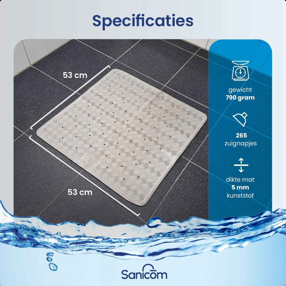 Merkloos Douchemat - Antislip Mat - Antislipmat Douche - Badmat - Schimmelbestendig - Met Zuignappen - Wasbaar - Grijs - Afbeelding 2