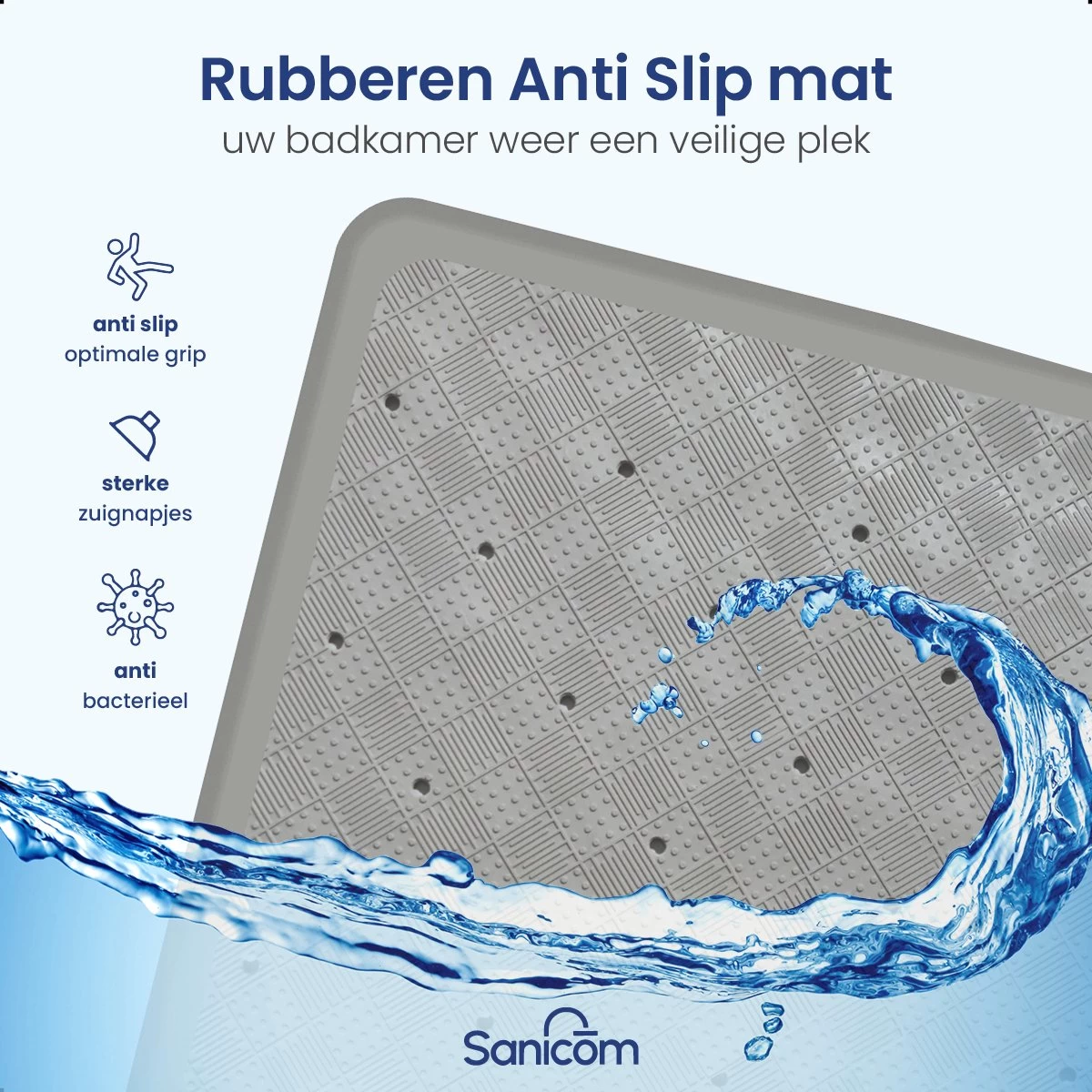 Merkloos Douchemat - Antislip Mat - Antislipmat Douche - Badmat - Schimmelbestendig - Met Zuignappen - Wasbaar - Grijs - Afbeelding 6