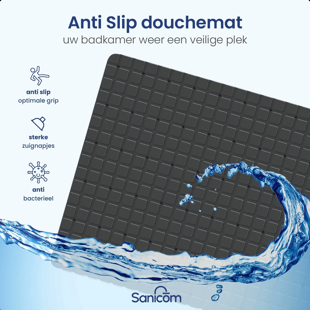 Merkloos Douchemat - Antislip Mat - Antislipmat Douche - Badmat - Schimmelbestendig - Met Zuignappen - Wasbaar - Zwart - Afbeelding 8