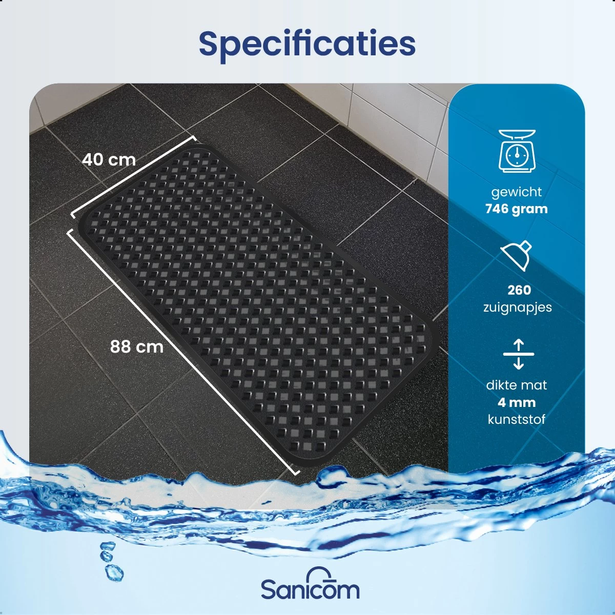 Merkloos Badmat Antislip - Douchemat - Antislipmat Bad - Antislipmat Douche - Schimmelbestendig - Met Zuignappen - Wasbaar - Zwart - Afbeelding 6