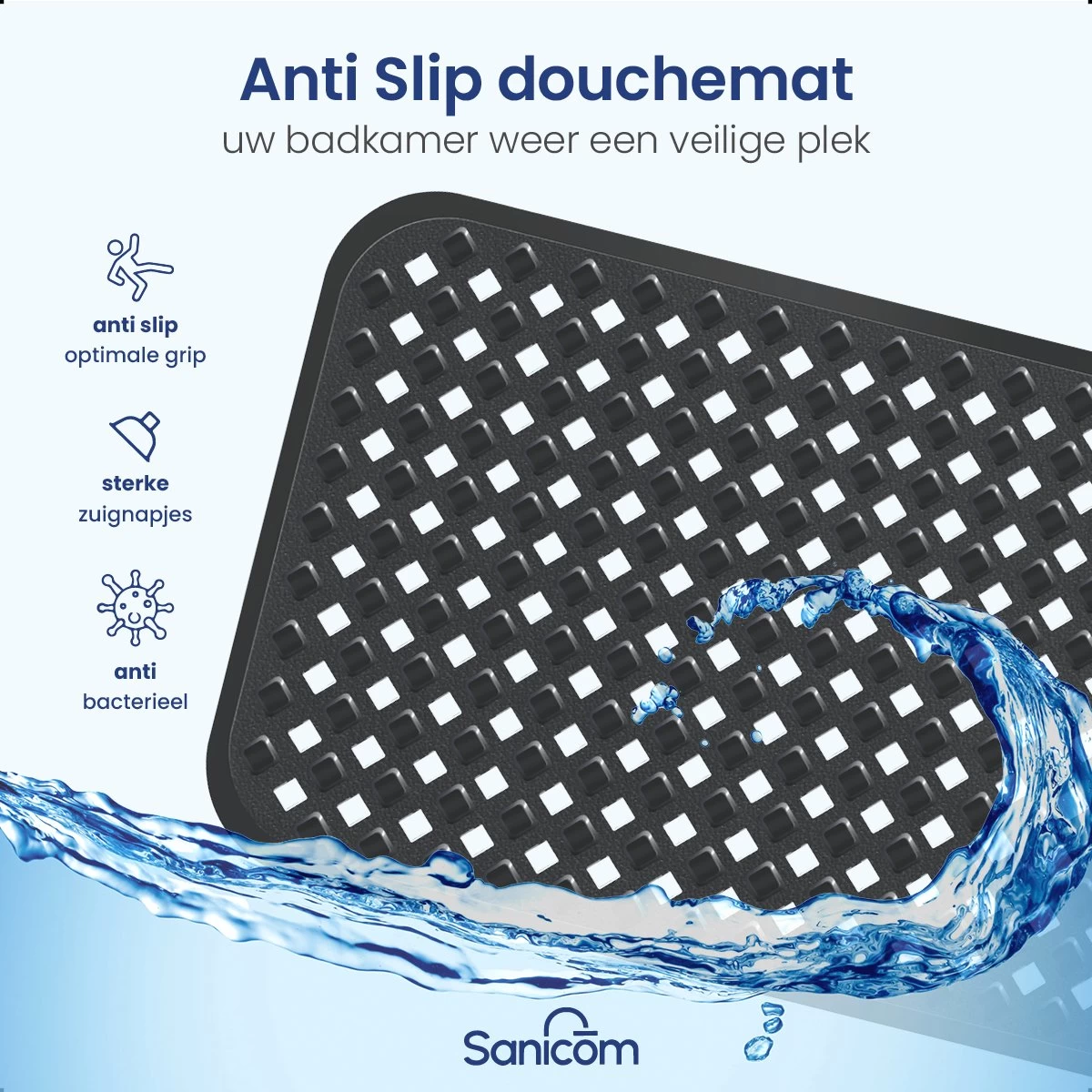 Merkloos Badmat Antislip - Douchemat - Antislipmat Bad - Antislipmat Douche - Schimmelbestendig - Met Zuignappen - Wasbaar - Zwart - Afbeelding 9
