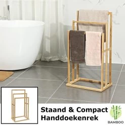 Merkloos Decopatent® Handdoekrek - Vrijstaand Handdoekenrek Voor In Badkamer - Handdoekrek - Bamboe Hout - Handdoek - Droogrek Met 3 Armen