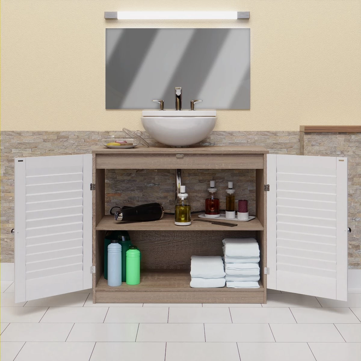 Casaria Wastafel Onderkast Met Uitsparing 60 X 30 X 60cm Witbruin - Afbeelding 5