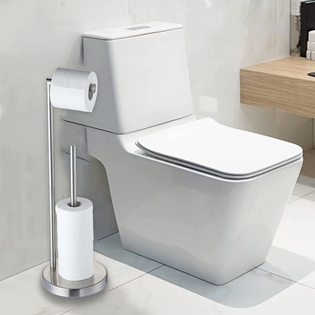 VDN Stainless Wc Rolhouder Staand - Toiletrolhouder En Reserverolhouder - RVS - Geschikt Voor 3+1 WC Papier Rollen - 2 In 1 - Afbeelding 4