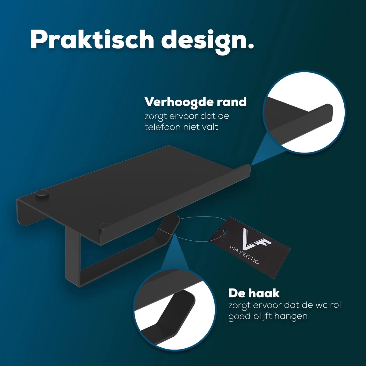 Via Fectio® Toiletrolhouder - Toiletrolhouders - Telefoonhouder - WC Rolhouder - Zonder Klep - RVS (Roestvrij Staal) - Afbeelding 2